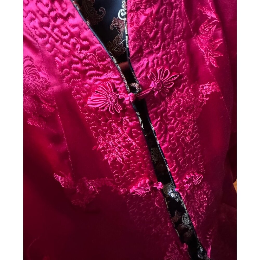 Vintage Reversible Chinese Brocade Jacket Frog Closures Black & Pink - Picture 9 of 9